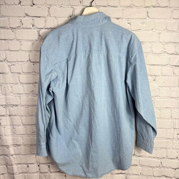 Vintage Denim Cowgirl Embroidered Chambray Button down Shirt Size Large - Picture 7 of 7